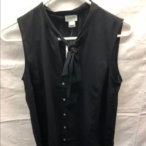 NWT J.Crew Black Bow Front Sleeveless Button Tank